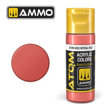 ATOM COLOR Imperial Red. Nueva Fórmula. Bote 20 ml. Marca Ammo by Mig Jimenez. Ref: ATOM-20030.