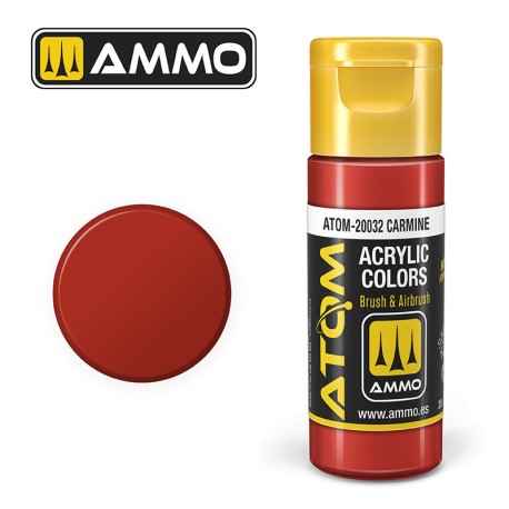 ATOM COLOR Carmine. Nueva Fórmula. Bote 20 ml. Marca Ammo by Mig Jimenez. Ref: ATOM-20032.