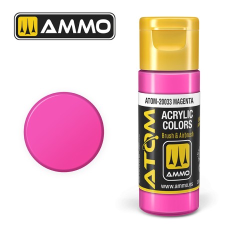 ATOM COLOR Magenta. Nueva Fórmula. Bote 20 ml. Marca Ammo by Mig Jimenez. Ref: ATOM-20033.