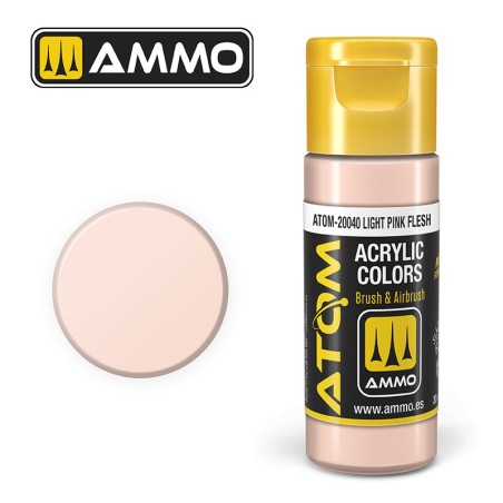 ATOM COLOR Light Pink Flesh. Nueva Fórmula. Bote 20 ml. Marca Ammo by Mig Jimenez. Ref: ATOM-20040.