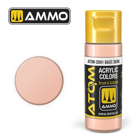 ATOM COLOR Basic Skin. Nueva Fórmula. Bote 20 ml. Marca Ammo by Mig Jimenez. Ref: ATOM-20041.