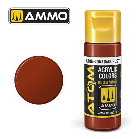ATOM COLOR Dark Rust. Nueva Fórmula. Bote 20 ml. Marca Ammo by Mig Jimenez. Ref: ATOM-20047.