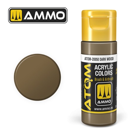 ATOM COLOR Dark Wood. Nueva Fórmula. Bote 20 ml. Marca Ammo by Mig Jimenez. Ref: ATOM-20050.