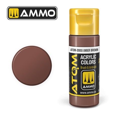 ATOM COLOR Umber Brown. Nueva Fórmula. Bote 20 ml. Marca Ammo by Mig Jimenez. Ref: ATOM-20055.