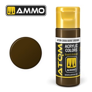 ATOM COLOR Burnt Brown. Nueva Fórmula. Bote 20 ml. Marca Ammo by Mig Jimenez. Ref: ATOM-20056.