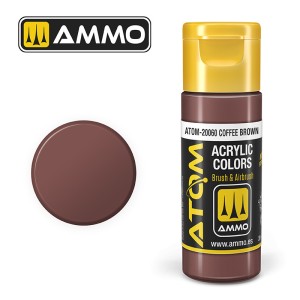 ATOM COLOR Coffee Brown. Nueva Fórmula. Bote 20 ml. Marca Ammo by Mig Jimenez. Ref: ATOM-20060.