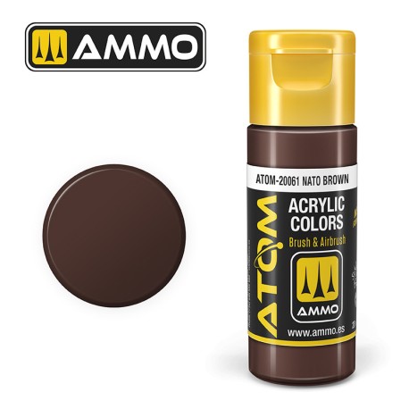 ATOM COLOR NATO Brown. Nueva Fórmula. Bote 20 ml. Marca Ammo by Mig Jimenez. Ref: ATOM-20061.