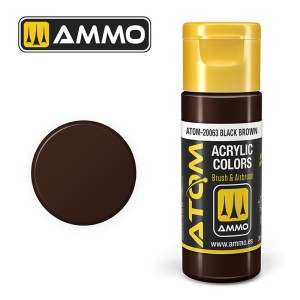 ATOM COLOR Black Brown. Nueva Fórmula. Bote 20 ml. Marca Ammo by Mig Jimenez. Ref: ATOM-20063.