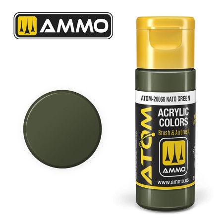 ATOM COLOR NATO Green. Nueva Fórmula. Bote 20 ml. Marca Ammo by Mig Jimenez. Ref: ATOM-20066.