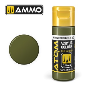 ATOM COLOR Russian Green 4BO. Nueva Fórmula. Bote 20 ml. Marca Ammo by Mig Jimenez. Ref: ATOM-20071.