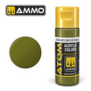 ATOM COLOR Dark Olive Green. Nueva Fórmula. Bote 20 ml. Marca Ammo by Mig Jimenez. Ref: ATOM-20084.