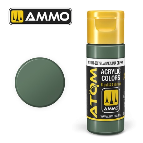 ATOM COLOR IJA Nakajima Green. Nueva Fórmula. Bote 20 ml. Marca Ammo by Mig Jimenez. Ref: ATOM-20076.