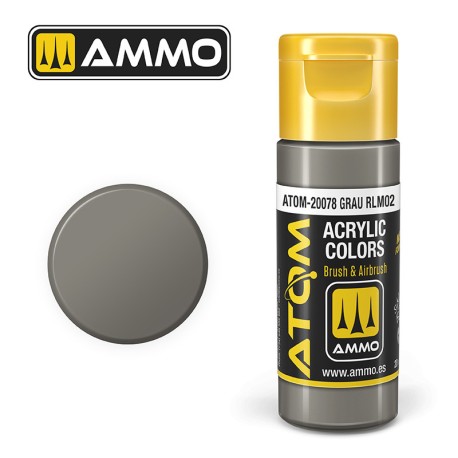 ATOM COLOR Grau RLM02. Nueva Fórmula. Bote 20 ml. Marca Ammo by Mig Jimenez. Ref: ATOM-20078.