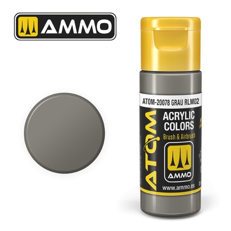 ATOM COLOR Grau RLM02. Nueva Fórmula. Bote 20 ml. Marca Ammo by Mig Jimenez. Ref: ATOM-20078.