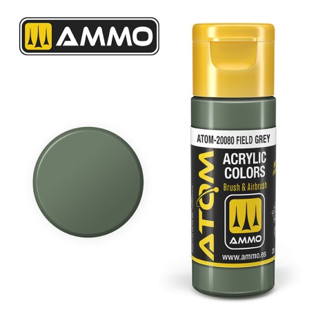 ATOM COLOR Field Grey. Nueva Fórmula. Bote 20 ml. Marca Ammo by Mig Jimenez. Ref: ATOM-20080.