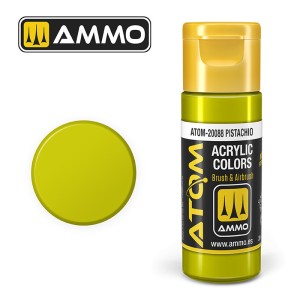 ATOM COLOR  Pistachio. Nueva Fórmula. Bote 20 ml. Marca Ammo by Mig Jimenez. Ref: ATOM-20088.