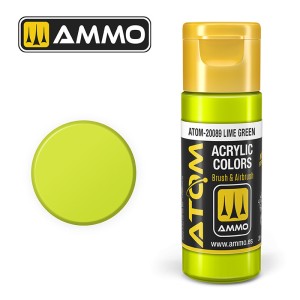 ATOM COLOR Lime Green. Nueva Fórmula. Bote 20 ml. Marca Ammo by Mig Jimenez. Ref: ATOM-20089.