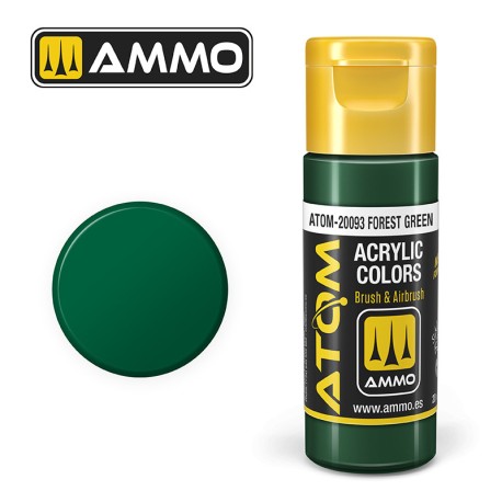 ATOM COLOR Forest Green. Nueva Fórmula. Bote 20 ml. Marca Ammo by Mig Jimenez. Ref: ATOM-20093.