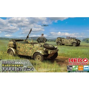 German PKW Typ k1 Kübelwagen Type 82 2 in 1 + MG34. Escala 1:35. Marca Hero. Ref: H35005.