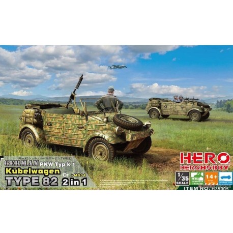 German PKW Typ k1 Kübelwagen Type 82 2 in 1 + MG34. Escala 1:35. Marca Hero. Ref: H35005.