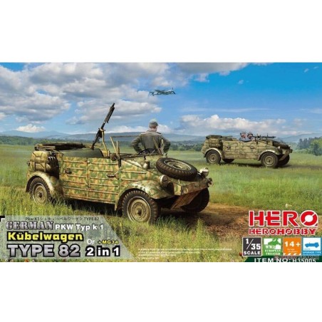 German PKW Typ k1 Kübelwagen Type 82 2 in 1 + MG34. Escala 1:35. Marca Hero. Ref: H35005.