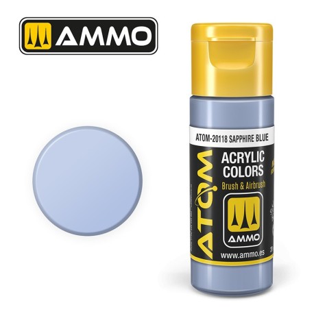 ATOM COLOR Azul Zafiro. Nueva Fórmula. Bote 20 ml. Marca Ammo by Mig Jimenez. Ref: ATOM-20118.