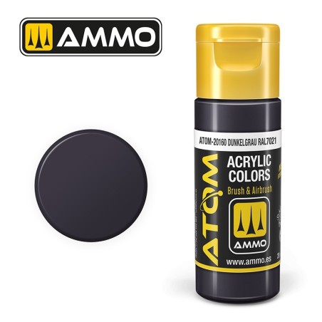 ATOM COLOR Dunkelgrau RAL7021. Nueva Fórmula. Bote 20 ml. Marca Ammo by Mig Jimenez. Ref: ATOM-20160.
