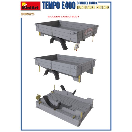 TEMPO E400 HOCHLADER PRITSCHE 3-WHEEL TRUCK.  Escala 1:35. Marca Miniart. Ref: 38025.