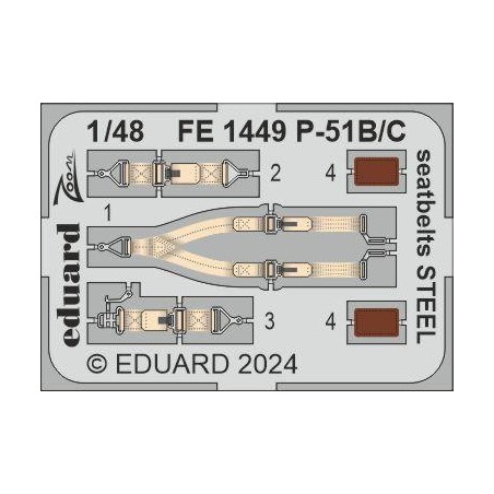 Cinturones de seguridad P-51B/C, Steel. Escala: 1:48. Marca Eduard. Ref: FE1449.