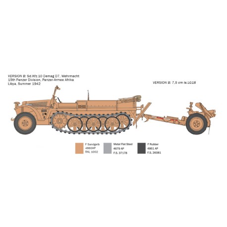 Sd. Kfz. 10 Demag D7 with 7,5 cm leIG 18 and 9 crew. Escala 1:35. Marca Italeri. Ref: 6595.
