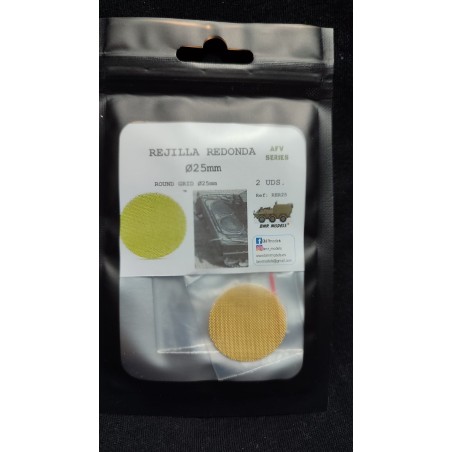Rejilla Redonda, Díametro 25mm, 2 uds. Marca BMR MODELS. Ref:RER25.