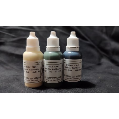 Set de 3 Acrilicos, Set CAMO M60 SANTA BARBARA, Inf. Marina. Bote 17 ml. Marca BMR MODELS. Ref: SETMSB.