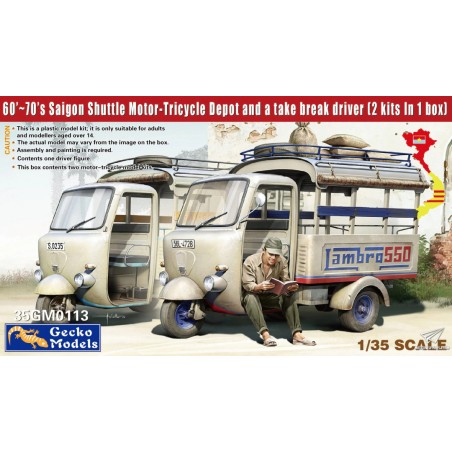 60‘~70’s Saigon Shuttle Motor-Tricycle Depot and a take break drive. Escala 1:35. Marca Gecko Models. Ref: 35GM0113.