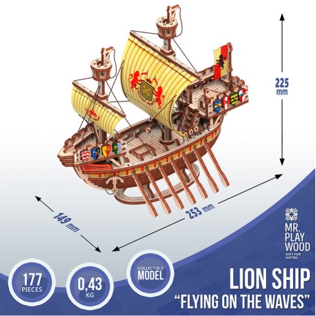 Barco León "Flying on the Waves" con 177 pz, madera contrachapada. Marca Mr.playwood. Ref: 10114.
