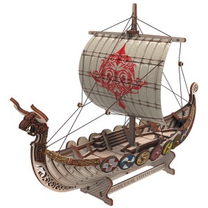 Barco Drakkar Vikingo "Battle Dragon" con 131pz, madera contrachapada. Marca Mr.playwood. Ref: 10113.