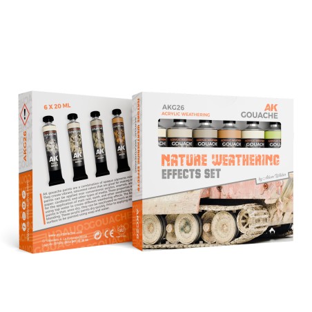 NATURE WEATHERING EFFECTS SET – AK GOUACHES. 6 Tubios de 20ml. Marca AK Interactive. Ref: AKG26.