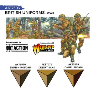 BRITISH WWII UNIFORMS – QUICK GEN SET. 3 Botes de 18 ml. Marca AK Interactive. Ref: AK17503. 2