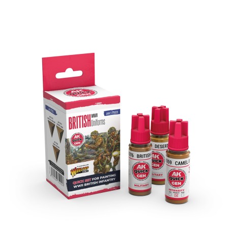 BRITISH WWII UNIFORMS – QUICK GEN SET. 3 Botes de 18 ml. Marca AK Interactive. Ref: AK17503.