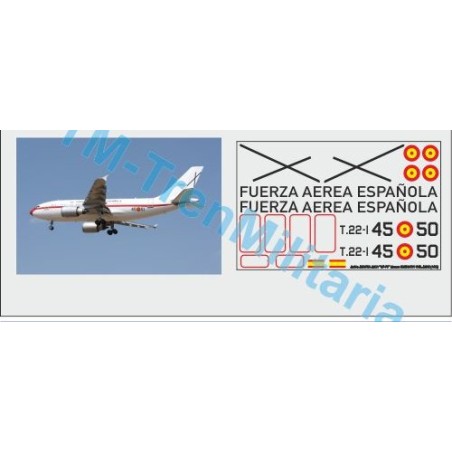Calcas del Avión AIRBUS A310 "45-50" decoración "blanco EJERCITO DEL AIRE ". Escala 1:72. Marca Trenmilitaria. Ref: 000_8982.