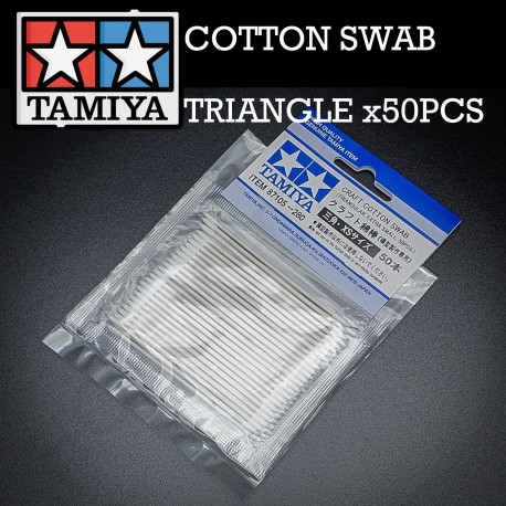 Bastoncillos de algodón, COTTON SWAB (TRIANGULAR, EXTRA SMALL). Blister 50 ud. Marca Tamiya. Ref: 87105.