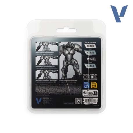 TRUE METALLIC METAL, STERLING SILVER METAL PAINT SET, 4 Colores. Marca Vallejo. Ref: 77251, 77.251.