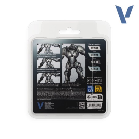 TRUE METALLIC METAL, STERLING SILVER METAL PAINT SET, 4 Colores. Marca Vallejo. Ref: 77251, 77.251.
