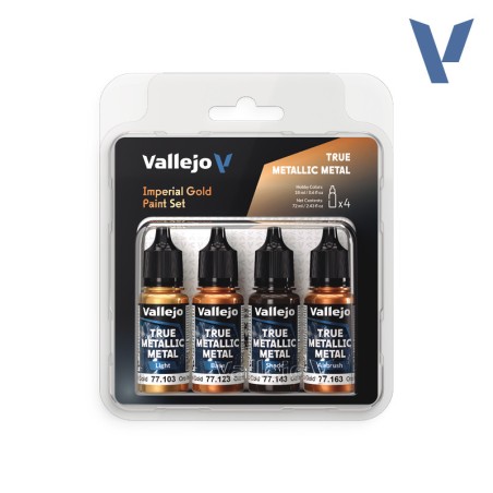 TRUE METALLIC METAL, IMPERIAL GOLD METAL PAINT SET, 4 Colores. Marca Vallejo. Ref: 77252, 77.252.
