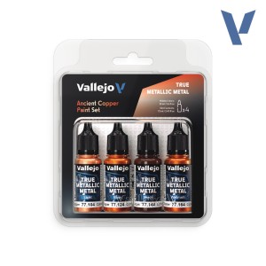 TRUE METALLIC METAL, ANCIENT COPPER METAL PAINT SET, 4 Colores. Marca Vallejo. Ref: 77253, 77.253.