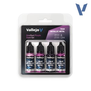 TRUE METALLIC METAL, AMETHYST PURPLE METAL PAINT SET, 4 Colores. Marca Vallejo. Ref: 77255, 77.255.