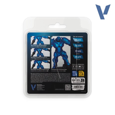 TRUE METALLIC METAL, SAPPHIRE BLUE METAL PAINT SET, 4 Colores. Marca Vallejo. Ref: 77256, 77.256.