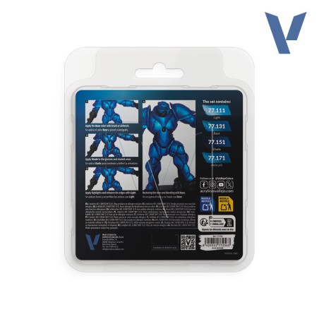 TRUE METALLIC METAL, SAPPHIRE BLUE METAL PAINT SET, 4 Colores. Marca Vallejo. Ref: 77256, 77.256.