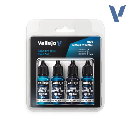 TRUE METALLIC METAL, SAPPHIRE BLUE METAL PAINT SET, 4 Colores. Marca Vallejo. Ref: 77256, 77.256.