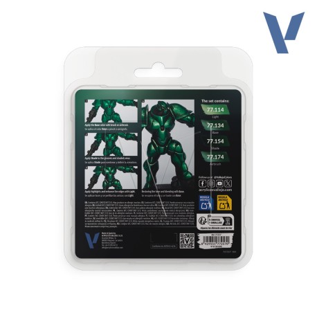 TRUE METALLIC METAL, DUSKEN GREEN METAL PAINT SET, 4 Colores. Marca Vallejo. Ref: 77257, 77.257.