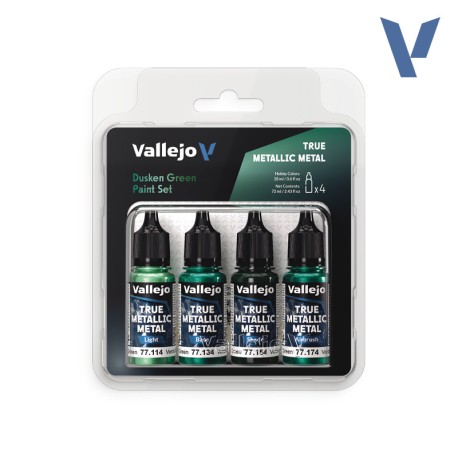 TRUE METALLIC METAL, DUSKEN GREEN METAL PAINT SET, 4 Colores. Marca Vallejo. Ref: 77257, 77.257.